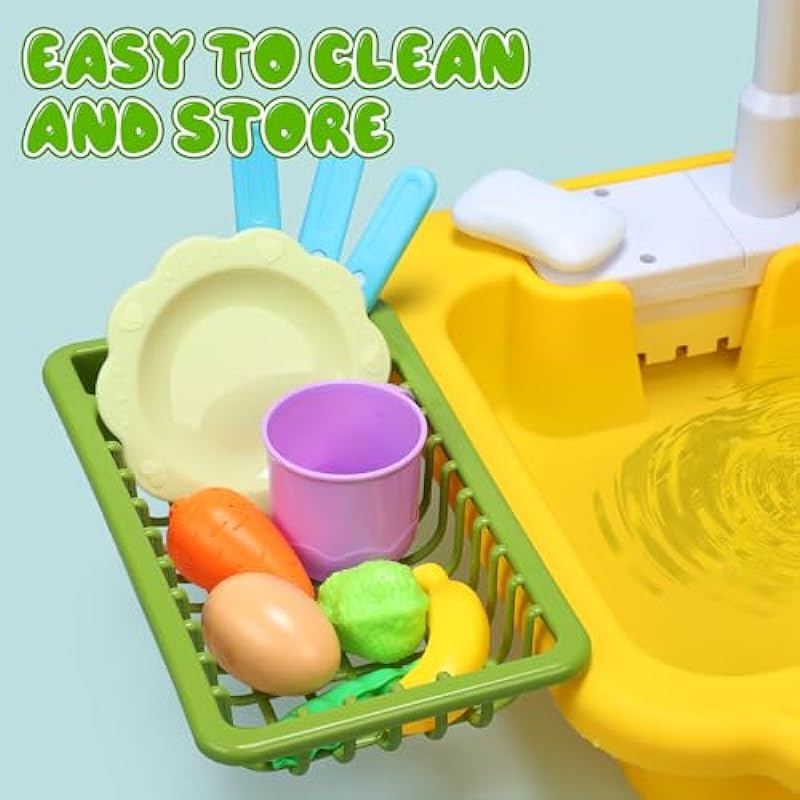 CUTE STONE Kitchen Sink Toys W/ Running Water, Play Sink Dishwasher W/ Upgraded Electric Faucet, Automatic Water Cycle System, Educational Pretend Role Play Kitchenware Toys for Kids Boys Girls(Duck)