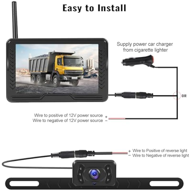 Wireless Backup Camera RV System 5-inch IPS Screen Monitor IP69 Reverse Camera Waterproof Infrared Night Vision Anti-Interference Digital Stable Signal DIY Parking Lines Parking Assistance