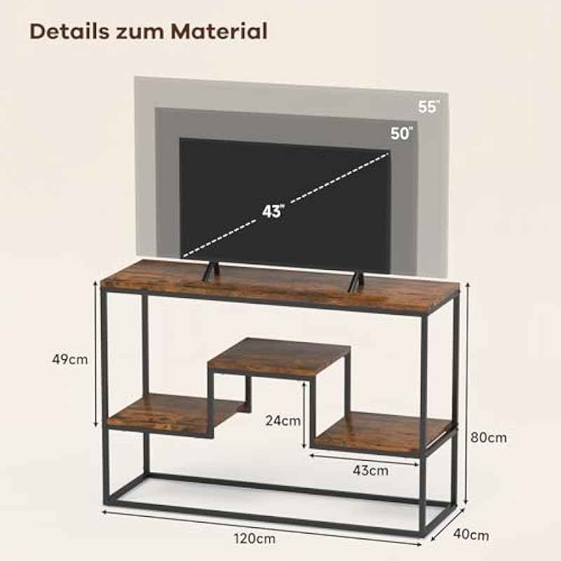 HZE TV Stand, 3 Tiers Tall TV Cabinet with Shelves up for 50” TV, TV Stand, 47L X 15.8W X 31.5H Inches Brown Modern Entertainment Center for Bedroom, Living Room and Study