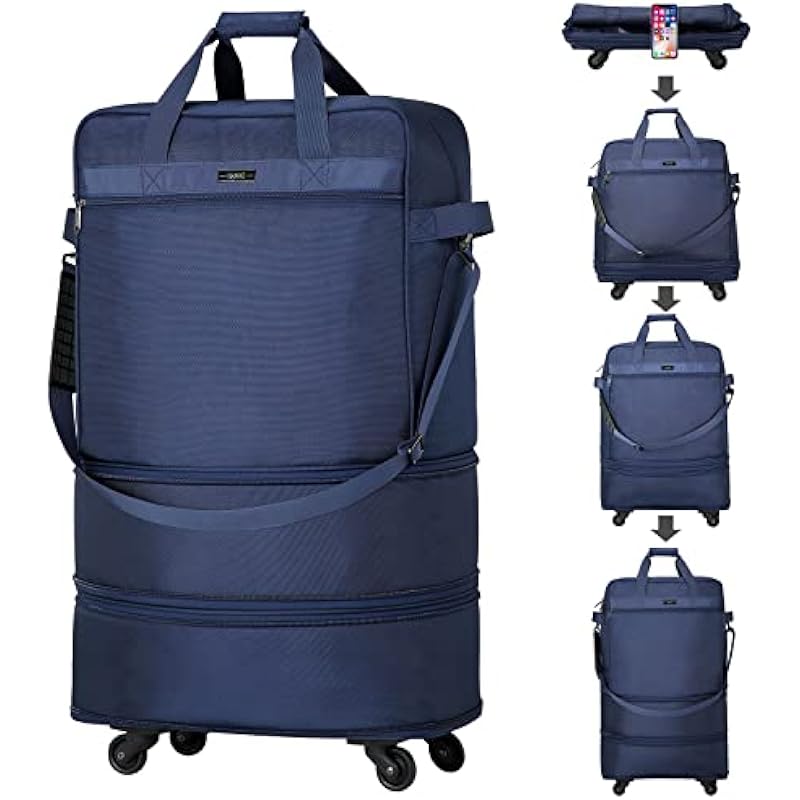 Hanke Expandable Foldable Suitcase, Large Suitcases Bag with Spinner Wheels Collapsible Lightweight Rolling Luggage Extend to 20 inch/24 inch/28 inch Travel Bag for Men Women(Blue)