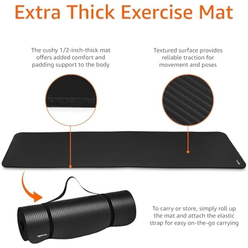 Amazon Basics 1/2-Inch Extra Thick Exercise Mat with Carrying Strap