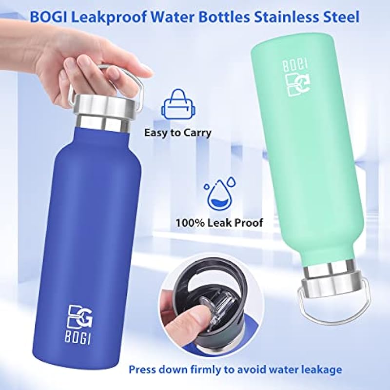 BOGI Insulated Water Bottle, 20/25oz Vacuum Stainless Steel Water Bottles with Straw & Straw Lid, Leakproof BPA Free Sports Metal Water Bottle-Keeps Drink Hot & Cold for Outdoor Sports Fitness Camping