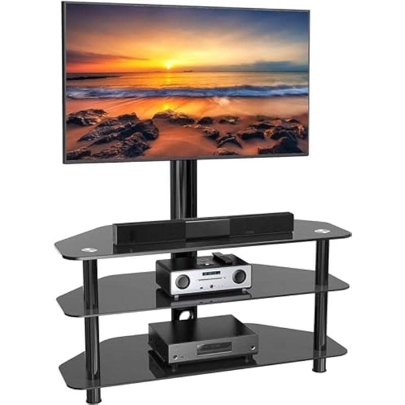 Swivel Floor TV Stand/Base for 32-75 Inch TVs-Universal Corner TV Floor Stand with Storage Perfect for Media-Height Adjustable Entertainment Stand with Cable Management, VESA 600x400mm PSFS04