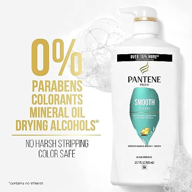 PANTENE PRO-V Smooth & Sleek Shampoo 27.7 oz/ 820 mL + Conditioner 25.1 oz/745 mL + Rescue Shot 0.5 oz/15 mL