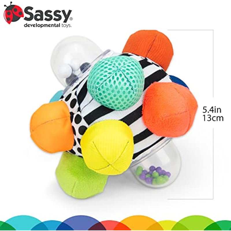 Sassy Developmental Bumpy Ball High Contrast Colors and Patterns Easy to Grasp Bumps Help Develop Motor Skills For Ages 6 Months and Up