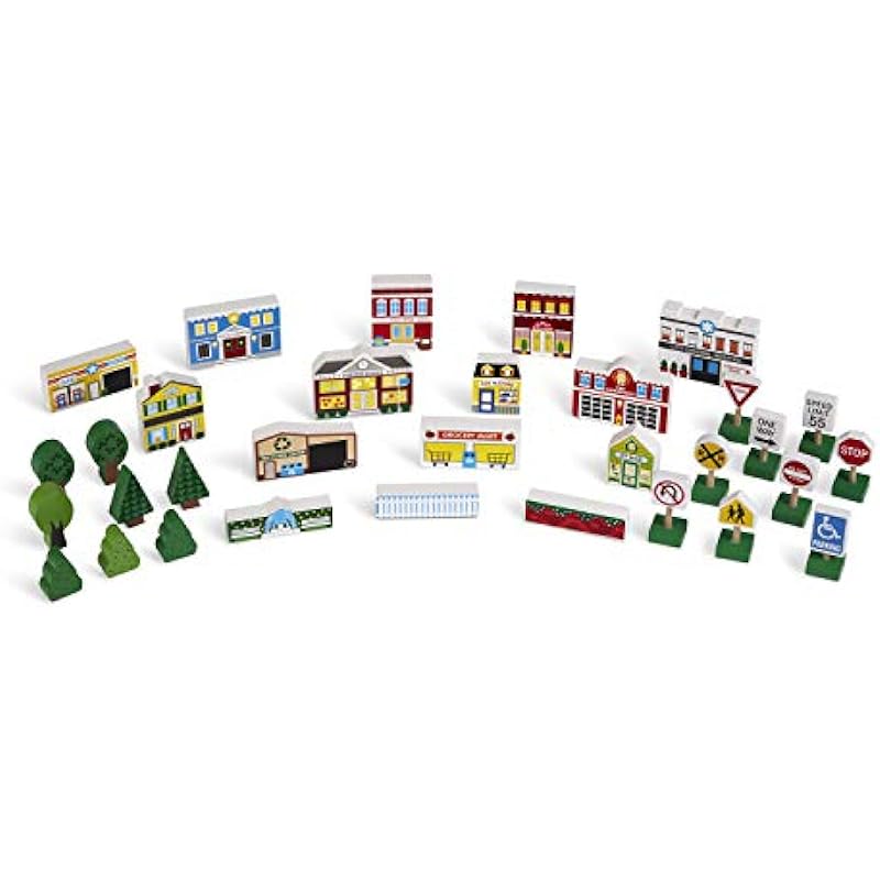 Melissa & Doug Wooden Town Play Set With Storage Tray (32 Pieces)