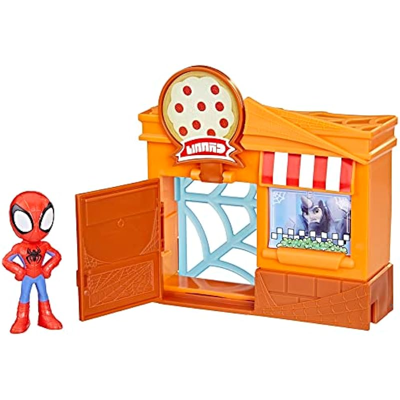 Marvel Spidey and His Amazing Friends City Blocks Spidey Pizza Parlor, Kids Playset, Action Figure Playset for Ages 3 and Up