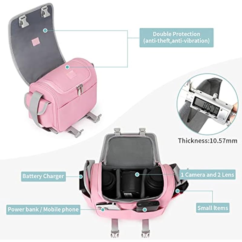 G-raphy Compact Camera Bag Case for SLR DSLR Cameras, Mirrorless Cameras, Lenses, Cables, Accessories (Pink)
