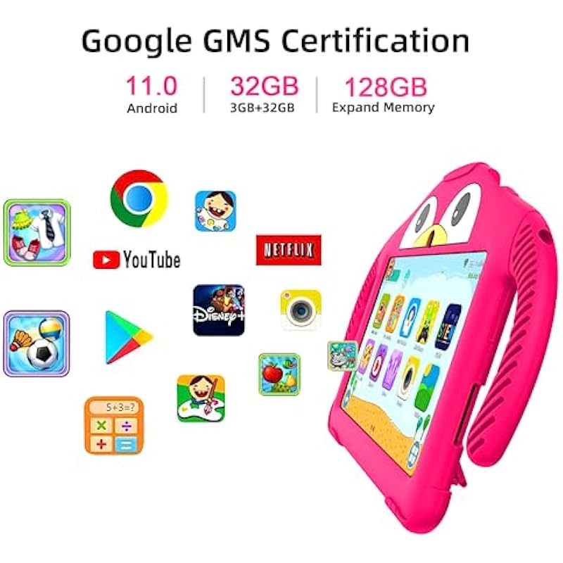 Kids Tablet, 7 inch Android 11 Tablet for Kids, 3GB 32GB Toddler Tablet with Bluetooth, WiFi, GMS, Parental Control, Dual Camera, Shockproof Case, Educational, Games