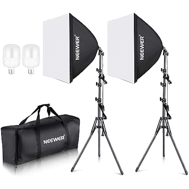 NEEWER 700W Equivalent Softbox Lighting Kit, 2Pack UL Certified 5700K LED Lighting Bulbs, 24×24 inches Softboxes with E26 Socket, Photography Continuous Lighting Kit Photo Studio Equipment