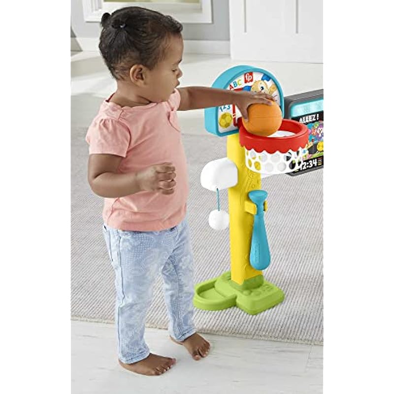 Fisher-Price Laugh & Learn Sports Activity Center with Smart Stages Learning, Basketball Soccer Baseball, 4-in-1 Game Experience