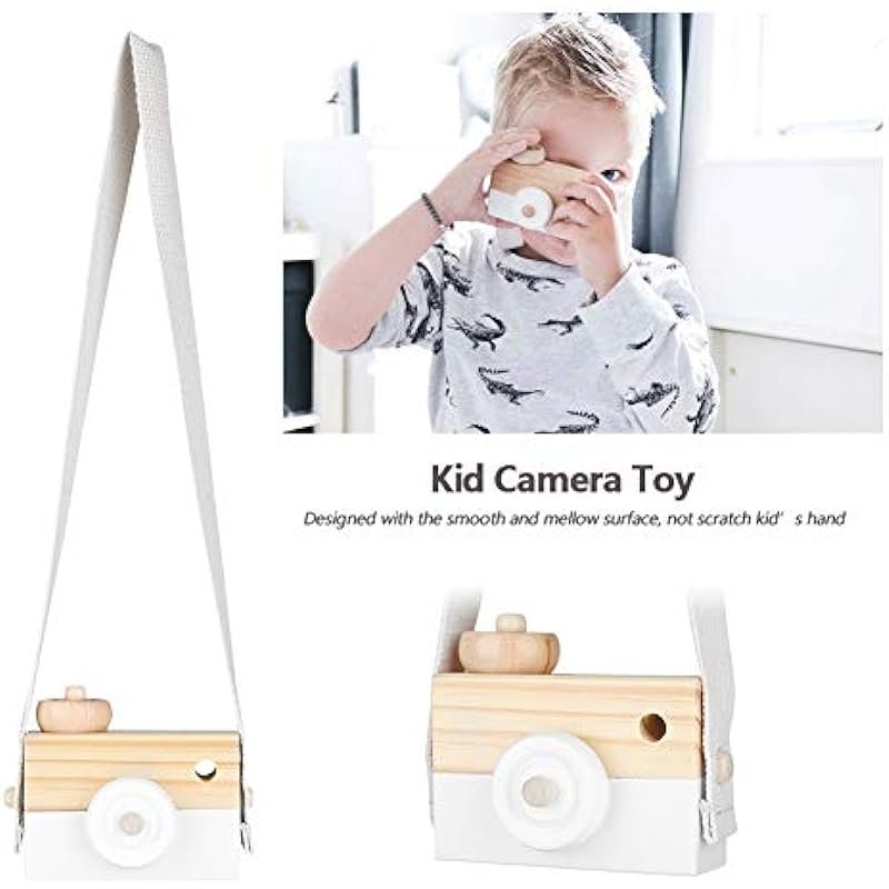 Wooden Camera Toy Mini Handmade Baby Kids Cute Wood Camera Toys Children Fashion Clothing Accessory for Kid Child Learning Intelligent Toys(White)