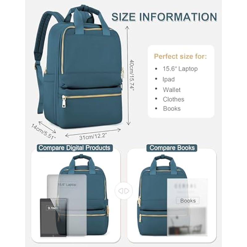 Cabin Bags for Travel, Carry on Travel Backpack for Women Airplane Approved Hand Luggage Backpack Water Resistant Personal Item Travel Bag Travel Essentials Work Laptop Backpack Peacock Blue