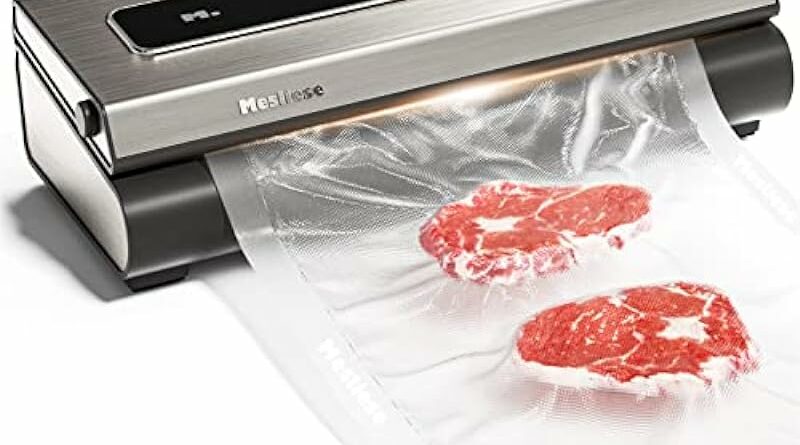 Mesliese Vacuum Sealer Machine Powerful 90Kpa Precision 6-in-1 Compact Vacuum Food Preservation System Built-in Cutter, Include 2 Bag Rolls & 5 Pre-cut Bags, Widened 12mm Sealing Strip, Dry&Moist Modes Smart Suction, ETL Listed