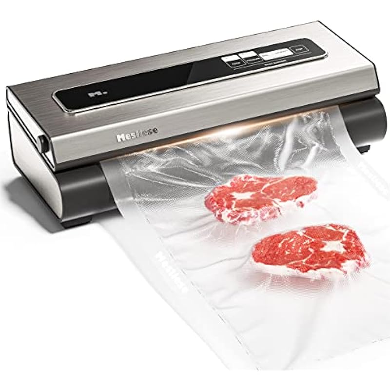 Mesliese Vacuum Sealer Machine Powerful 90Kpa Precision 6-in-1 Compact Vacuum Food Preservation System Built-in Cutter, Include 2 Bag Rolls & 5 Pre-cut Bags, Widened 12mm Sealing Strip, Dry&Moist Modes Smart Suction, ETL Listed