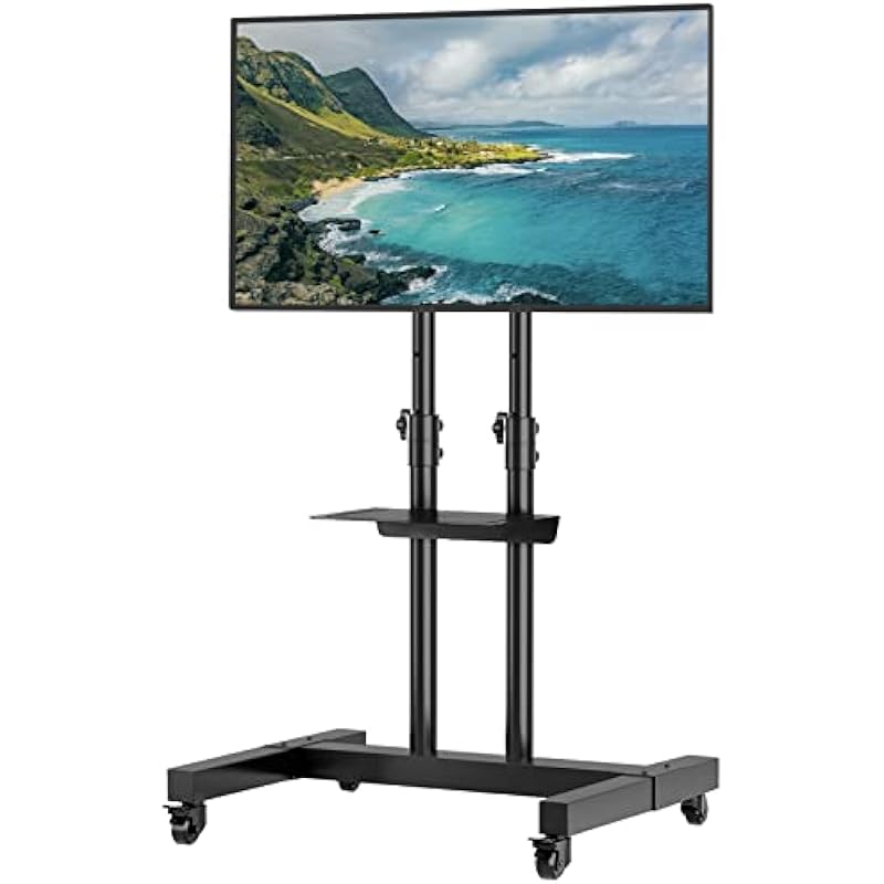 Rfiver Mobile TV Stand, Rolling TV Cart for 32-75 Inch Flat Screen/Curved TVs up to 110 Lbs, Portable TV Mount with Wheels and Height Adjustable, Outdoor Floor TV Stand for Home Office, Black