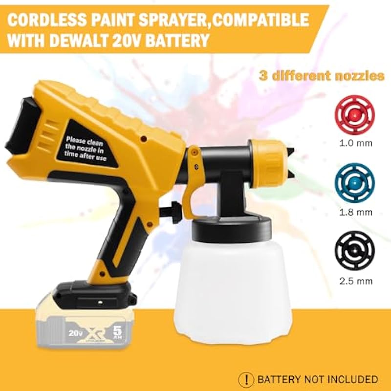 Cordless Paint Sprayer – Compatiable with DEWALT 20V MAX Battery,OUGESH Electric HVLP Spray Paint Gun Tools for House Painting/Home Interior and Exterior/Wood/Walls/Furniture/Fence/Door(No Battery)