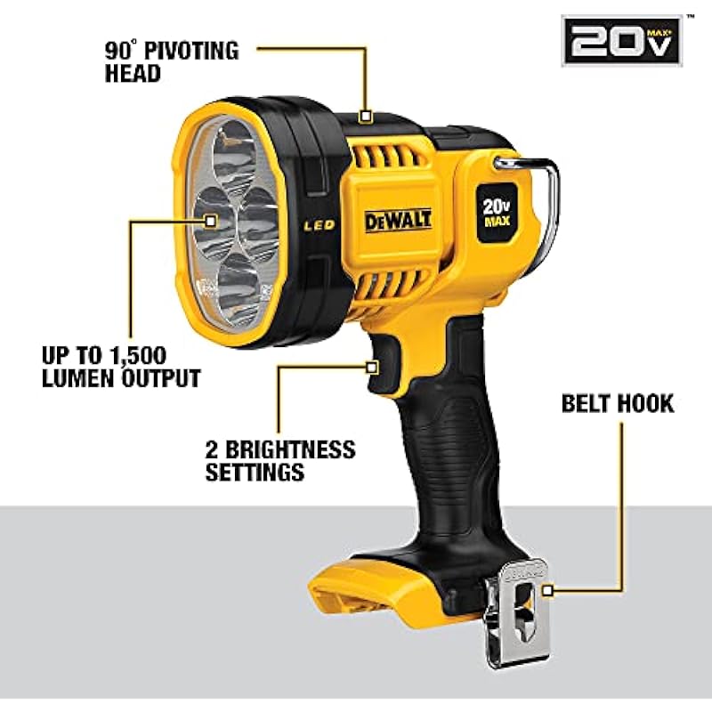 DEWALT 20V MAX LED Work Light, Pivoting Head (DCL043) , Red