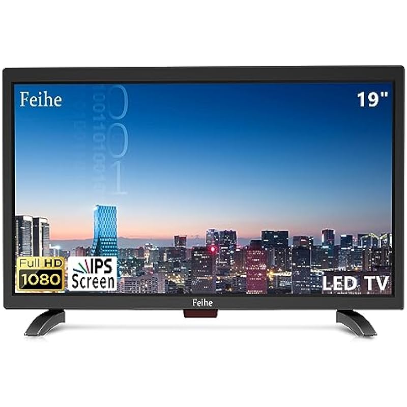 Feihe 19 Inch TV, LED Widescreen TV with Digital ATSC Tuners HDMI/VGA/AV/USB, 19 Inch Flat Screen TV with Built in Dual Speakers for Kitchen and RV Camper