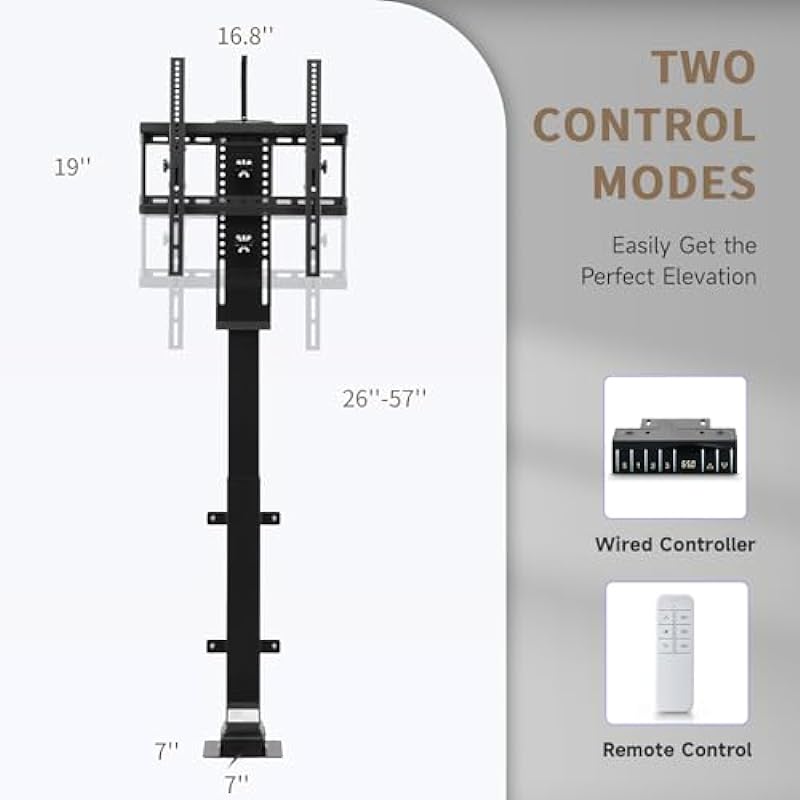 CO-Z Motorized TV Lift Mount to Wall/Cabinet for 32-70 Inch Flat Screens, VESA Mount Adjustable Height Max 72” with Height Memory, Remote & Manual Control, Fast Lift Speed 1”/Second, 160 lb Capacity