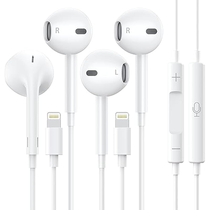 2 Pack Apple Earbuds for iPhone,Wired Headphones Earphones with Lightning Connector【Apple MFi Certified】 Noise Isolating Headsets for iPhone 14/13/12/11/XR/XS/X/8(Built-in Microphone & Volume Control)