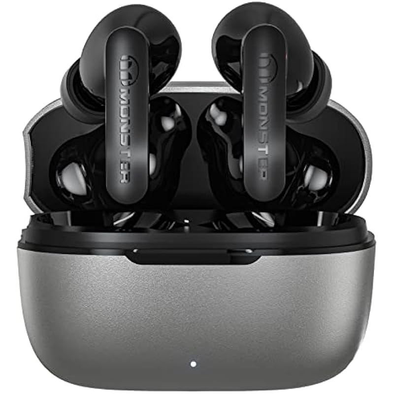 Monster N-Lite Clear Talk Wireless Earbuds Bluetooth 5.3 Headphones with CVC 8.0 Noise Reduction, IPX8 Waterproof in-Ear Stereo Earphones 60H Playtime, Bluetooth Earbuds Silver Gray