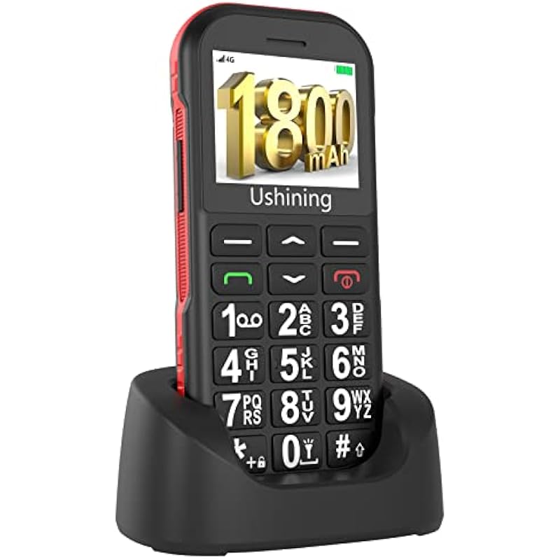 Ushining 4G Senior Cell Phone Unlocked SOS Big Button Senior Basic Phone High Volume 2.4 Inch Screen Unlocked Mobile Phone for Elderly with Charging Dock (Black)