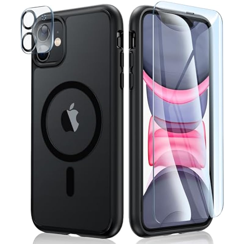 FNTCASE for iPhone 11 Case Matte: Magnetic Slim Translucent Shockproof Cell Phone Cover | Military Grade Drop Proof Tough Protective Mobile Phone Bumper Protection – 6.1 inch – Black