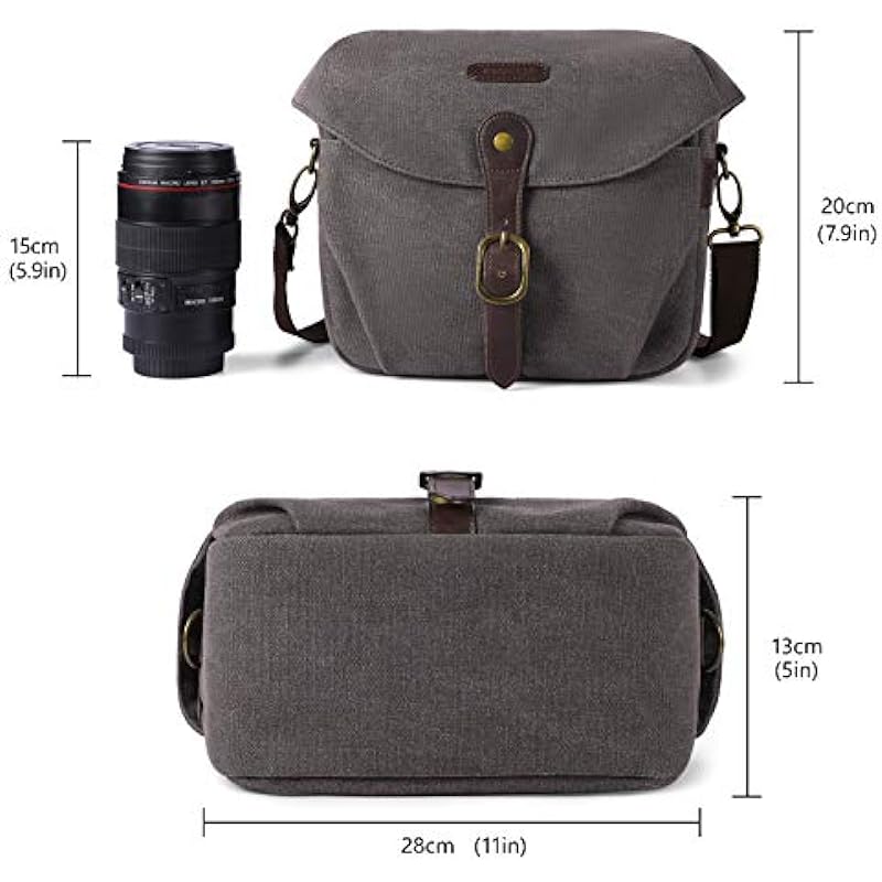 Camera Bag, BAGSMART SLR DSLR Canvas Camera Case, Vintage Padded Camera Shoulder Bag with Rain Cover for Women and Men,