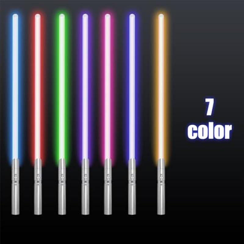 Lightsaber 2 Packs Rechargeable 7 RGB Color Metal Hilt Dueling LED Light Saber for Adults Kids Cosplay Accessories with Sound Mode (Silver 2Pack)
