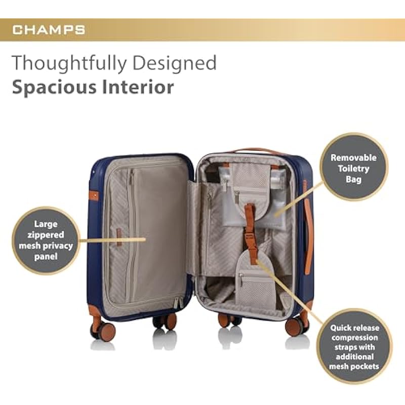 CHAMPS – ‘Vintage Collection’ – 2 Piece HARDSIDE Spinner Luggage Set (Navy)