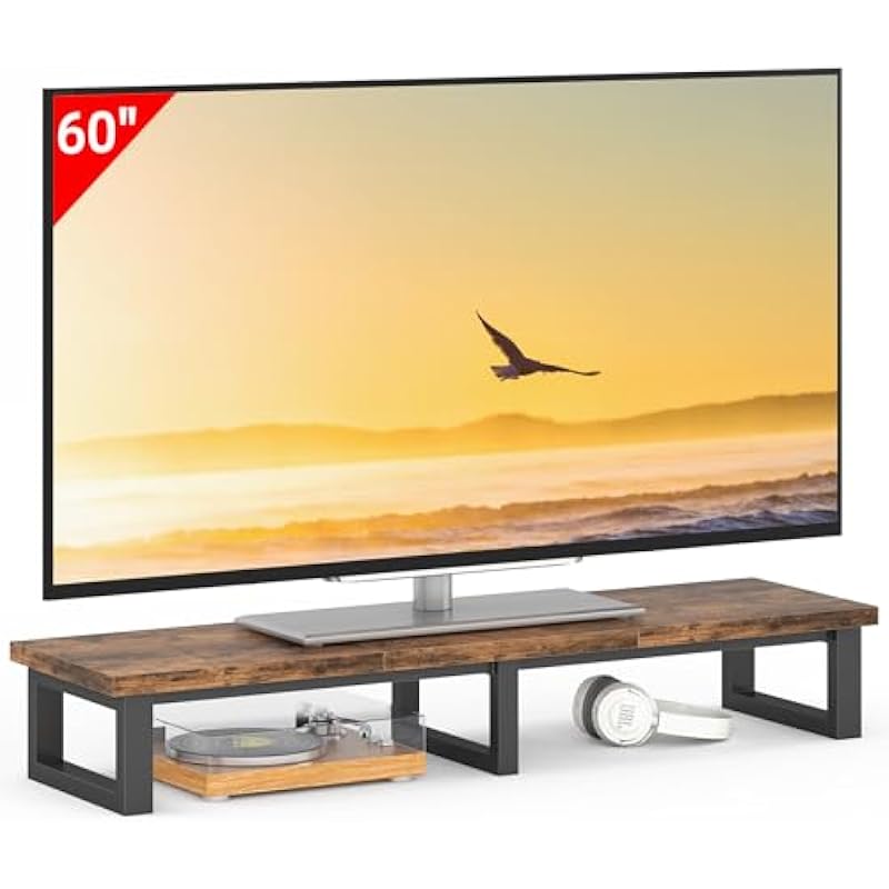 YAOHUOO 45″ Large TV Riser for 32-60 inch TV, TV Riser Stand Shelf with Steel Legs,Tabletop TV Stand Riser for Home Office,Rustic Brown