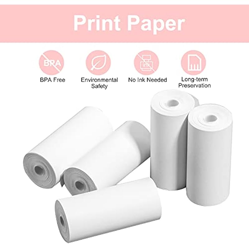 Mijaowatch Kids Camera Paper Roll, Kids Instant Camera Print Paper Non-Adhesive Camera Printer Paper Mini Camera Refill Photo Print Thermal Paper Rolls for Kids Print Cameras 2.24×1.18 Inches(5 Rolls)