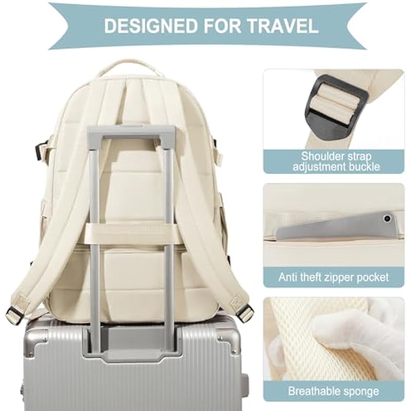 Cabin Bags for Travel Underseat Carry-ons Bag for Women Hand Luggage Bag Men Travel Backpack Cabin Size Laptop backpack Fit 15.6 inch Laptop Beige Simple