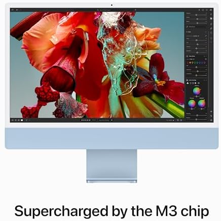 Apple 2023 iMac All-in-One Desktop Computer with M3 chip: 8-core CPU, 10-core GPU, 24-inch 4.5K Retina Display, 8GB Unified Memory, 512GB SSD Storage. Works with iPhone/iPad; Blue; English