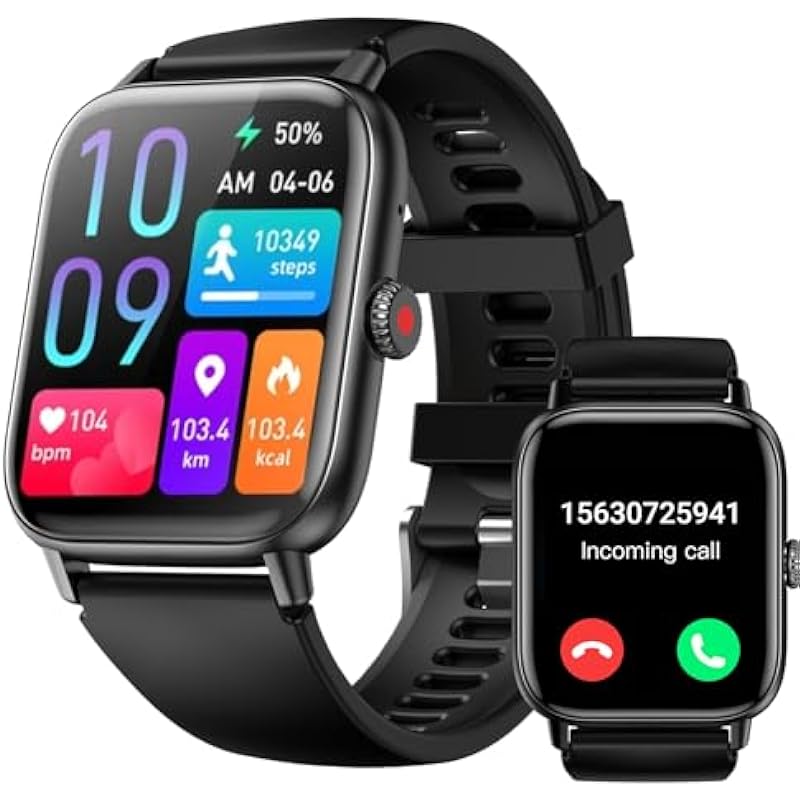 Smart Watch for Men Women with Bluetooth Call, Activity Fitness Tracker Heart Rate Sleep Monitor Pedometer,1.85″ Touch Screen with 100+ Sport Modes, IP67 Waterproof Smartwatch for Android iPhone iOS