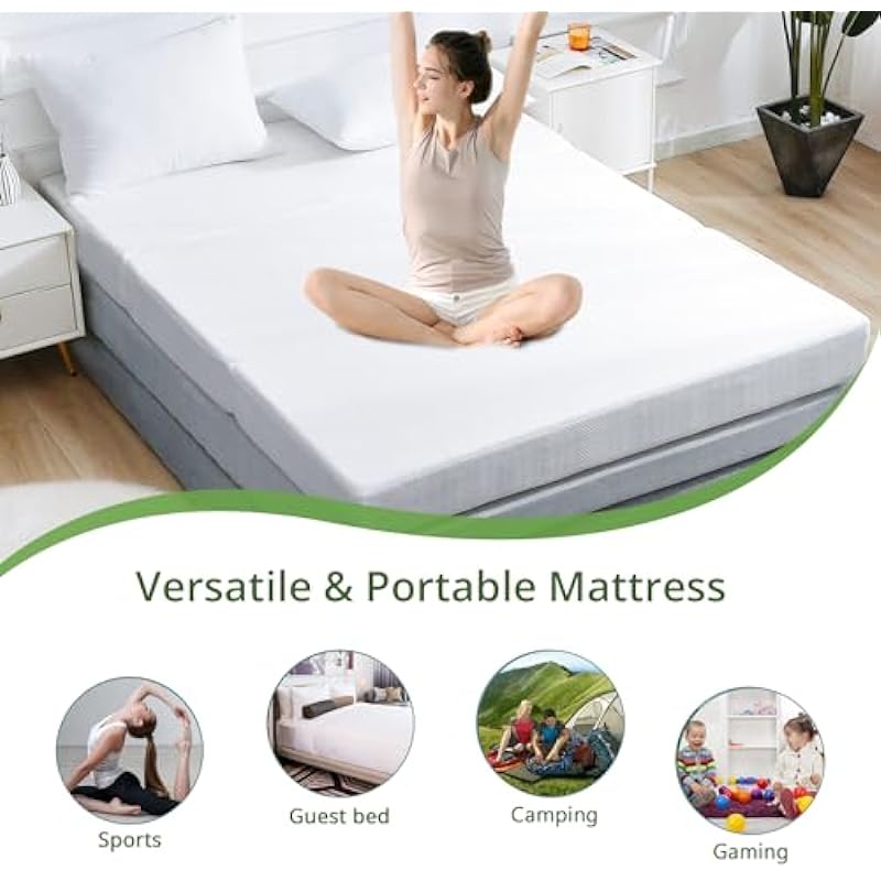 YUGYVOB Folding Mattresses Twin Size, Foldable Mattress with Non-Slip Bottom and Removable Cover, 4-Inch Foam Portable Mattress Fits Camping, Guest, Bed, RV, 75” x 38” x 4”