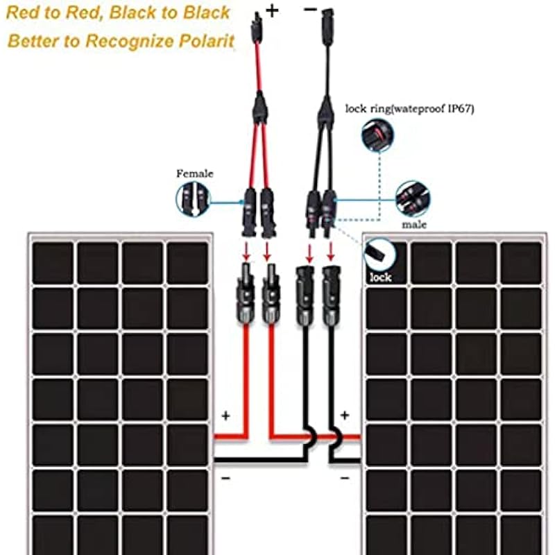 Solar Connectors Y Branch Parallel Adapter Cable Wire Plug Tool Kit for Solar Panel