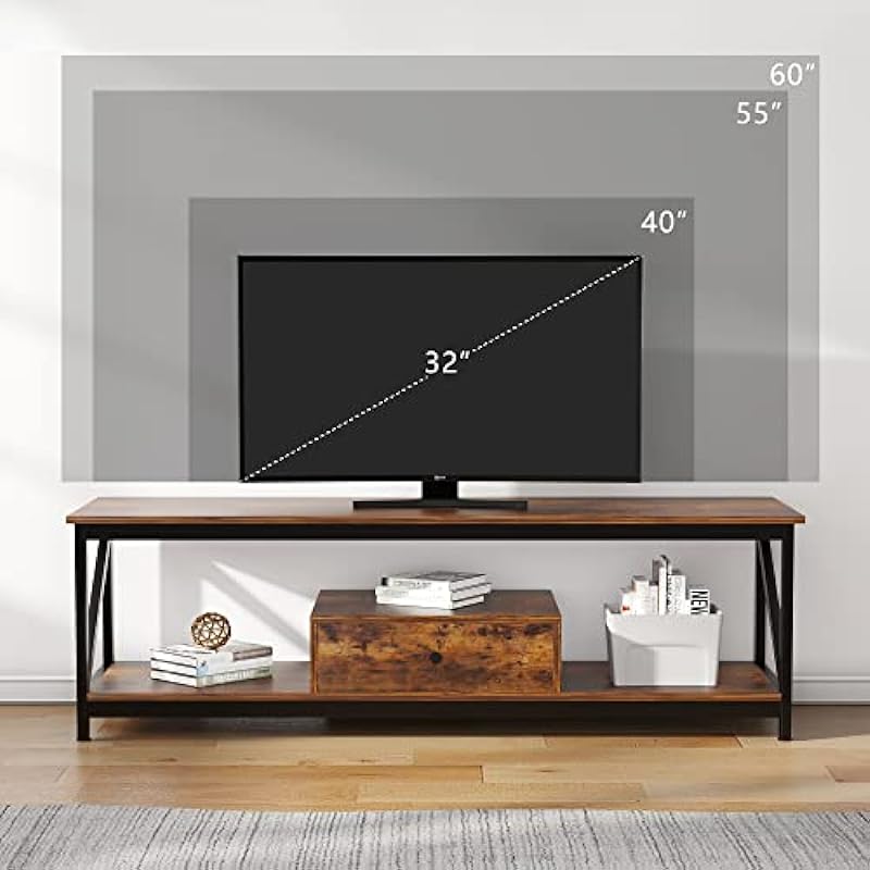 VERMESS TV Stand for 55 Inch TV with Storage for Living Room, Industrial Entertainment Center TV Console Table with Drawer, Sturdy Wooden TV Table with Metal Frame