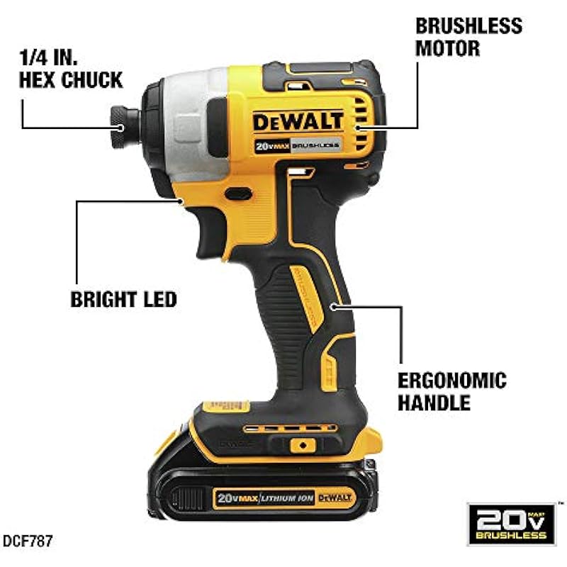DEWALT 20V MAX* Cordless Drill and Impact Driver, Power Tool Combo Kit , Brushless, with 2 Batteries and Charger (DCK277C2)