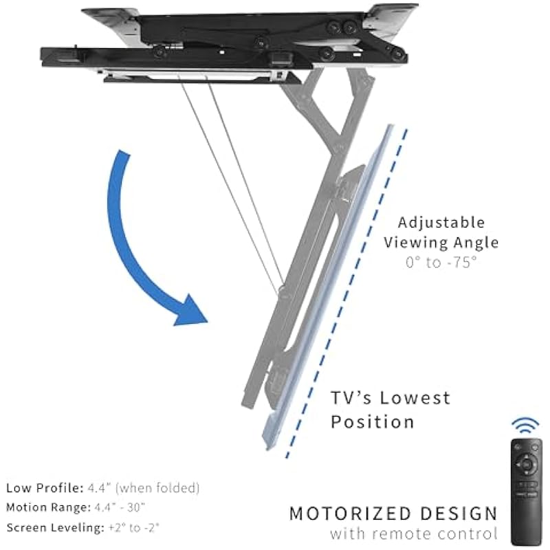 VIVO Electric TV Ceiling Mount for 40 to 85 inch Screens, Large Flip-Down Motorized Pitched Roof VESA Mount, Master Pack, Black, MOUNT-E-FD85