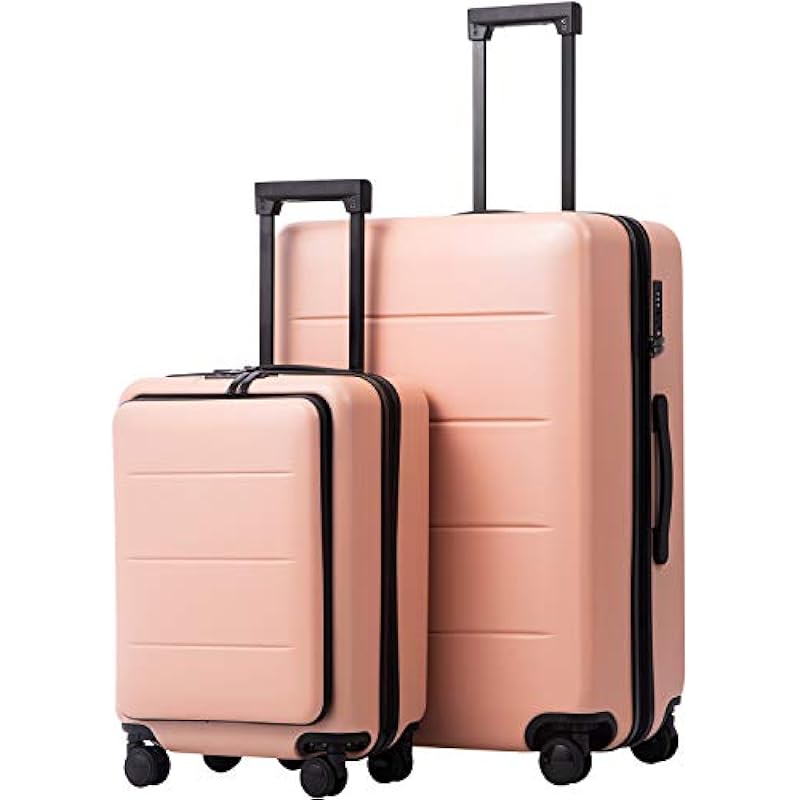 COOLIFE Luggage Suitcase Piece Set Carry On ABS+PC Spinner Trolley with Pocket Compartment Weekend Bag (Sakura Pink, 2-Piece Set)