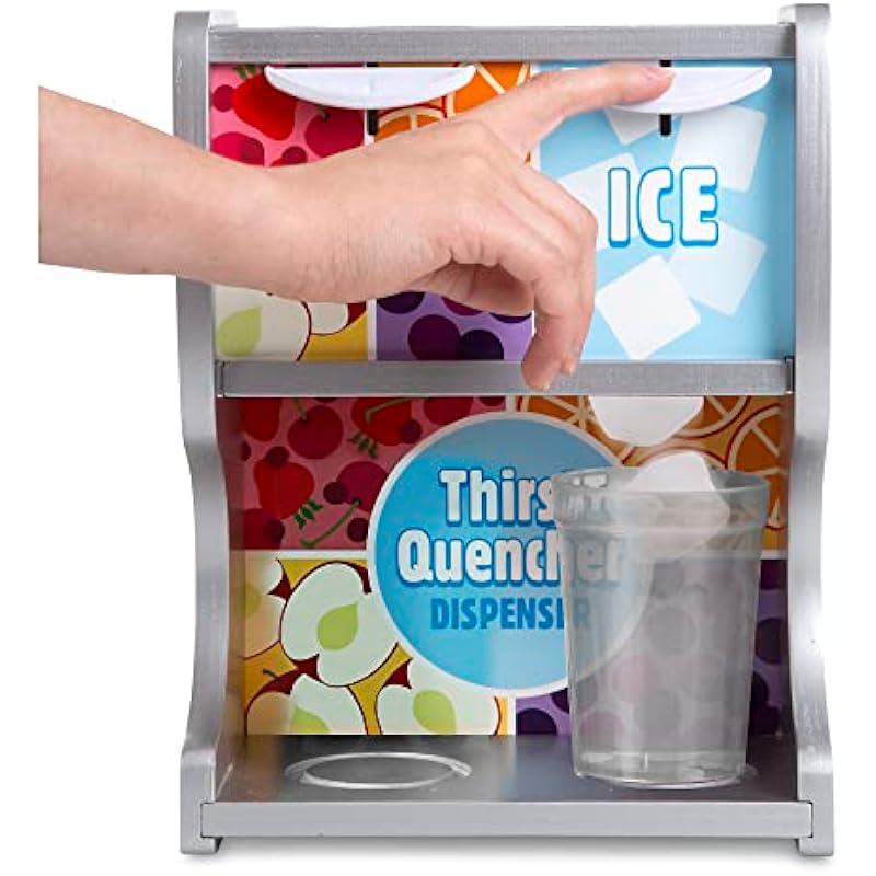 Melissa & Doug Wooden Thirst Quencher Drink Dispenser With Cups, Juice Inserts, Ice Cubes | Pretend Play Soda Fountain, Play Food Sets For Kids Kitchen, Pretend Food For Kids Ages 3+