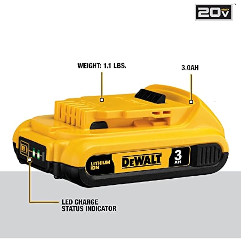 DEWALT 20V MAX Battery Pack with Charger, Multi, 3-Ah (DCB230C)