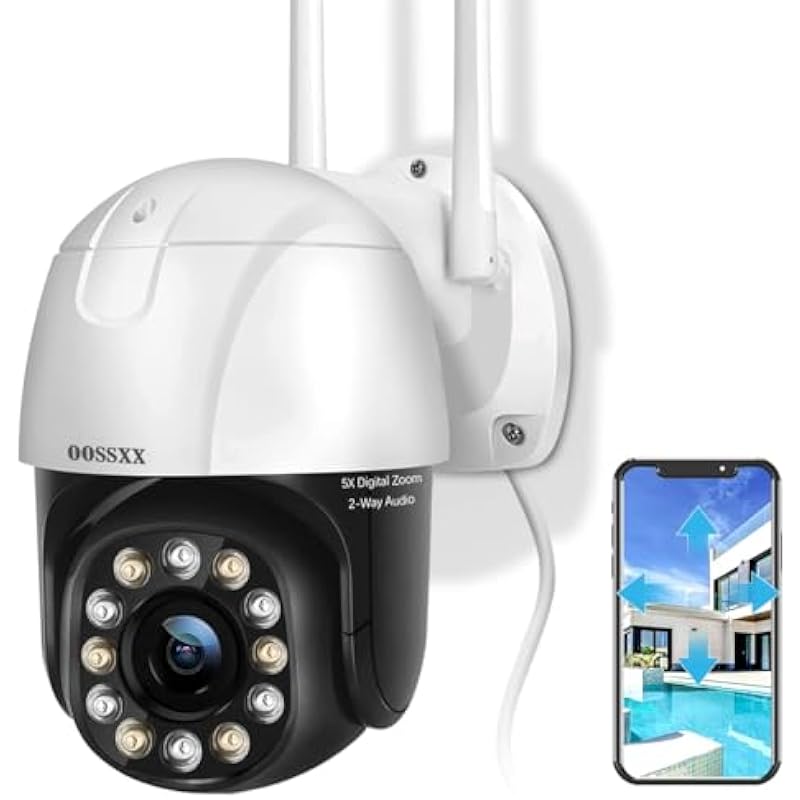 Security Camera Outdoor, Outdoor Wireless 1080P Pan/Tilt/Zoom PTZ WiFi Waterproof Security IP Camera 2-Way Audio & 5X Digital Zoom