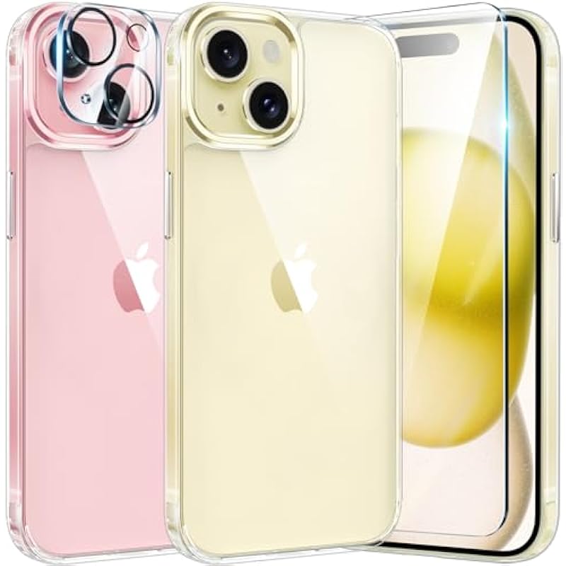 FNTCASE for iPhone 15 Plus Case: [Anti-Yellowing] [Military-Grade Drop Protection] Anti-Scratch Shockproof Slim Fit Protective Thin Bumper Transparent Phone Cover, 6.7 inch – Crystal Clear