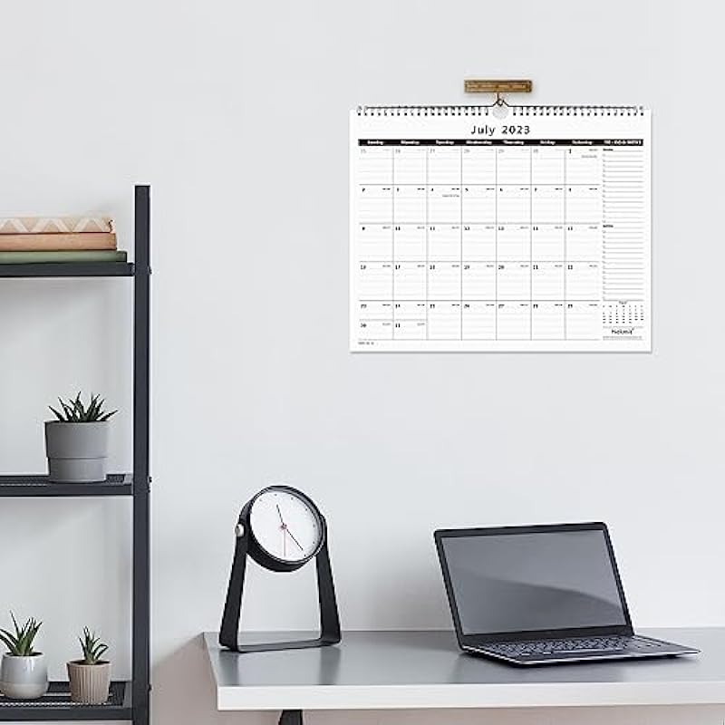 Nekmit 2023 Yearly Monthly Wall Calendar, Runs from Now Through Dec. 2023, 15 x 12 Inches, Wirebound, Black for Home School Plan, Study and Schedule