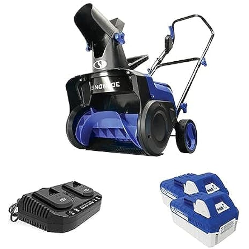 Snow Joe 24V-X2-SB15 48-Volt iON+ Cordless Snow Blower Kit | 15-Inch | W/ 2 x 4.0-Ah Batteries and Charger Blue