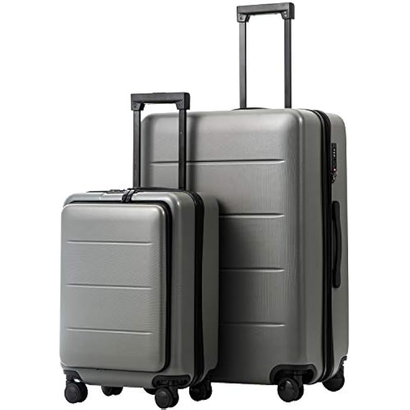 COOLIFE Luggage Suitcase Piece Set Carry On ABS+PC Spinner Trolley with Pocket Compartment Weekend Bag (Titanium Gray, 2-Piece Set)