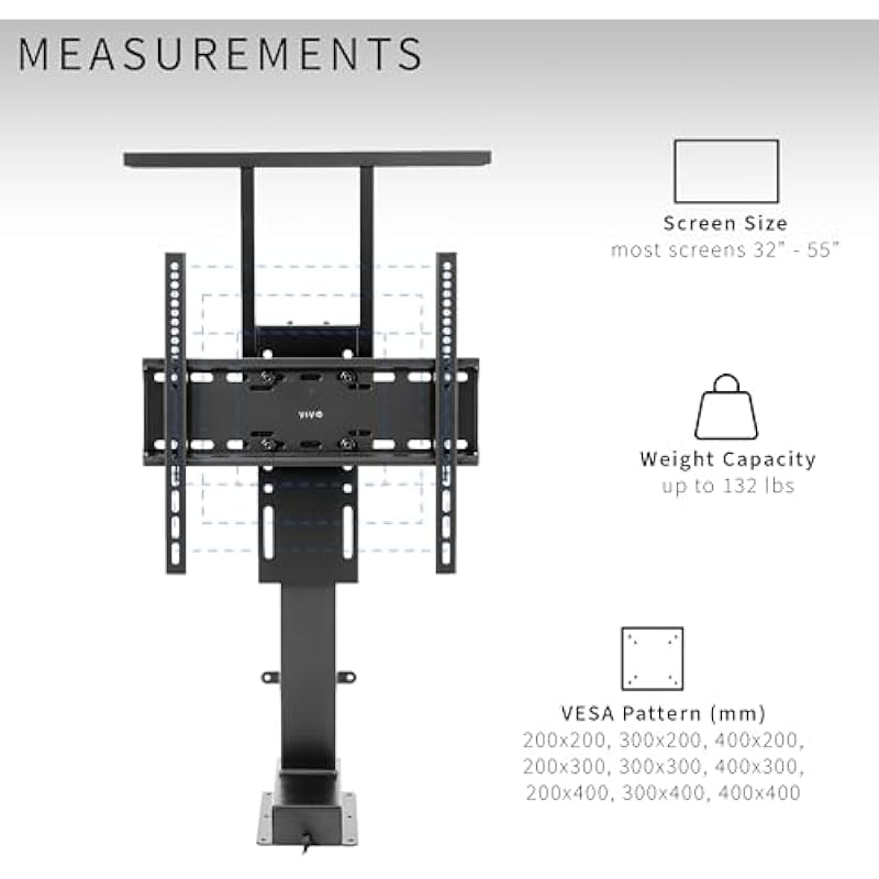 VIVO Motorized TV Stand for 32 to 55 inch Screens, Vertical Lift Television Stand with Remote Control, Compact TV Mount Bracket, MOUNT-E-UP65A